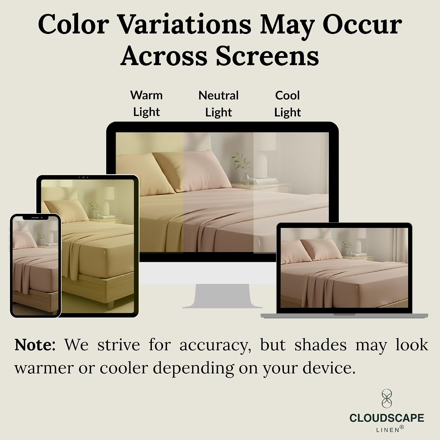CLOUDSCAPE 100% Egyptian Cotton Sheets Queen Size, 4 Piece Breathable & Silky Sateen Weave Queen Sheet Set, Ultra-Soft & Cooling Hotel Luxury Sheets, Deep Pocket Fitted up to 15', Sepia Rose
