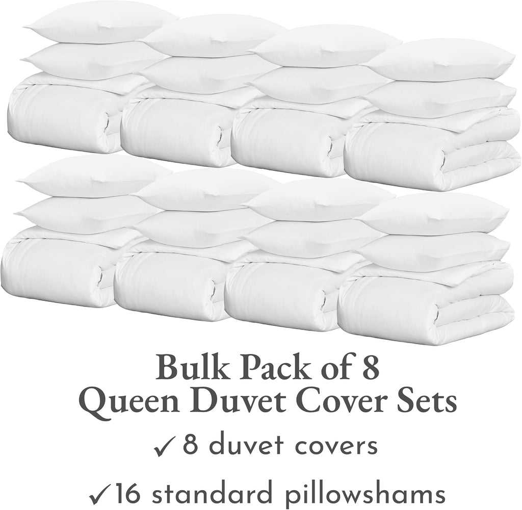 California Design Den Bulk Pack of 8 Queen Duvet Cover Sets - 400 Thread Count 100% Cotton Sateen, Case Includes 8 Duvet Covers and 16 Pillow Shams (White)
