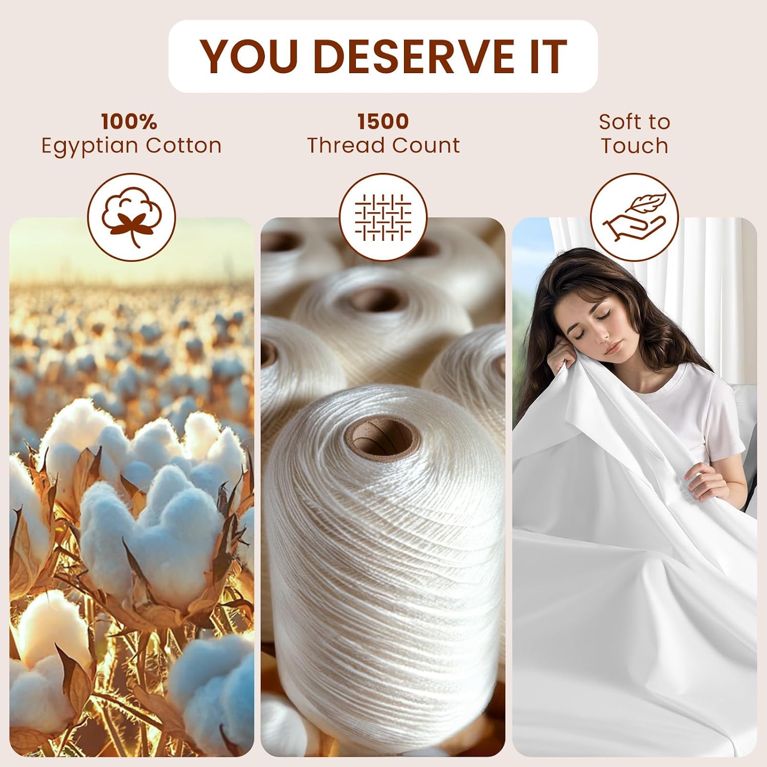 LBRO2M 1500 Thread Count Sheets 100% Egyptian Cotton Sheets Set 16 Inches Deep Pocket Queen Size Bedding 4 Pcs Sets (Queen, White)