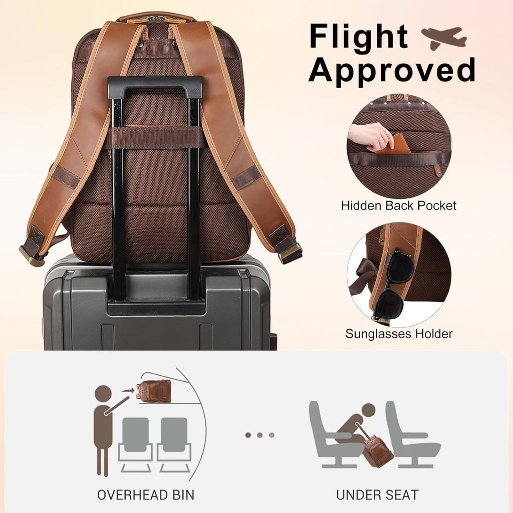 TIDING Leather Backpack for Men Fits 16' 15.6' Laptop, Vintage Business Travel Work Bag Large Overnight Weekender Daypack