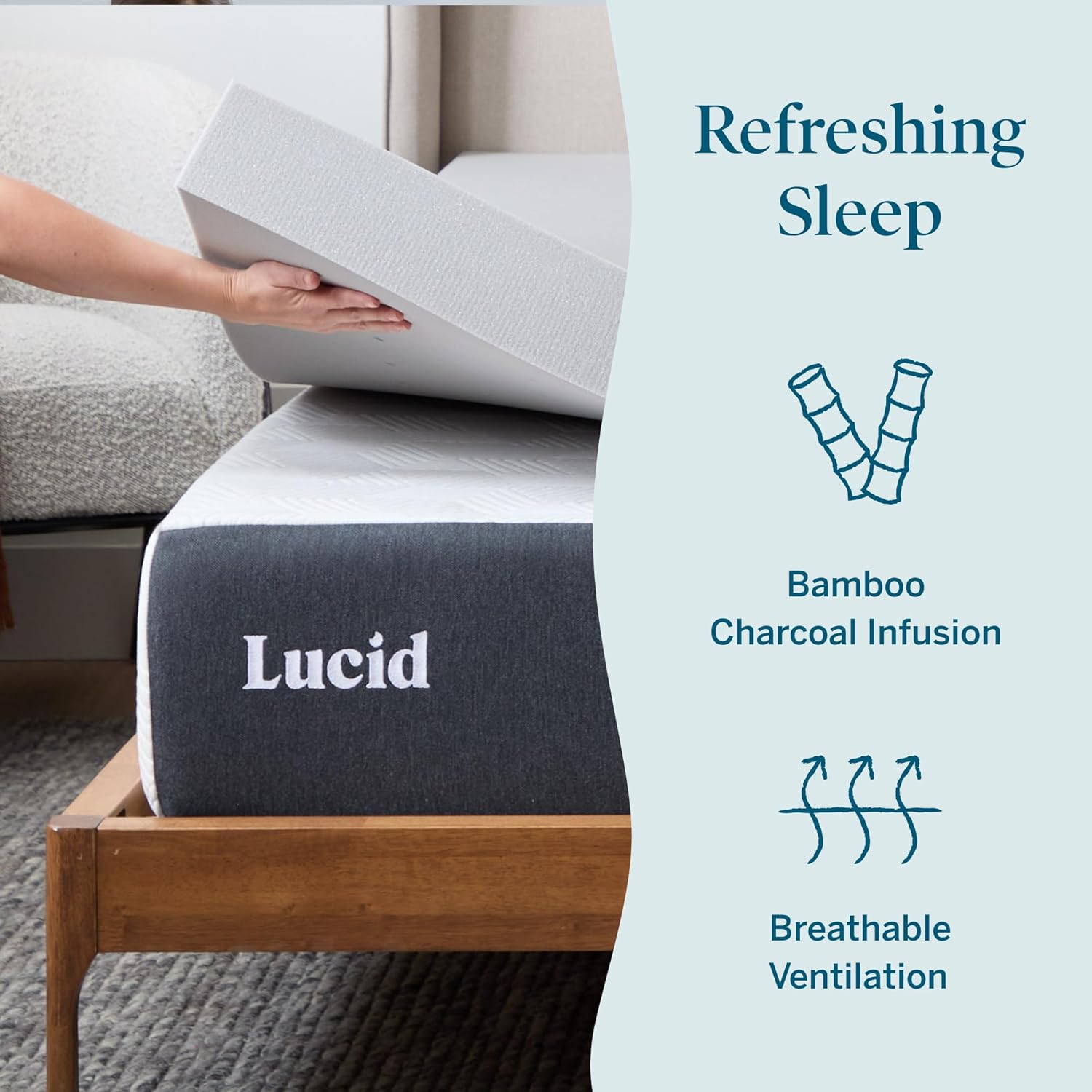Lucid 4 Inch Bamboo Charcoal Infused Memory Foam Mattress Topper - Full Size – Moisture and Odor Control - Ventilated - Ultra Plush Feel, Pressure-Relief Bed Topper – CertiPur Certified