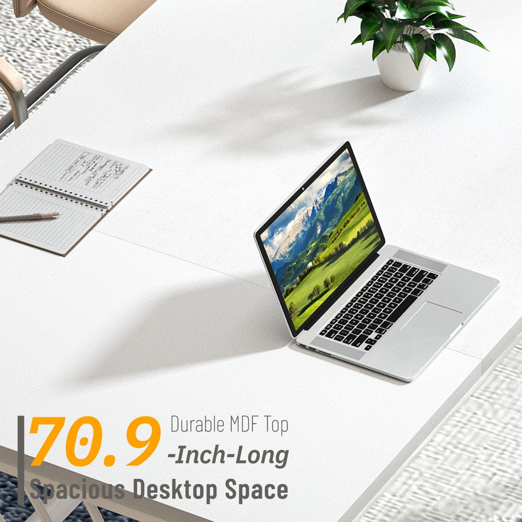 FOLUBAN 70.9' Modern Computer Desk with Z-Shaped Legs, Industrial Executive Home Office Desk for 2 Person, Large Writing Study Table for Bedroom, Gaming Workstation, White