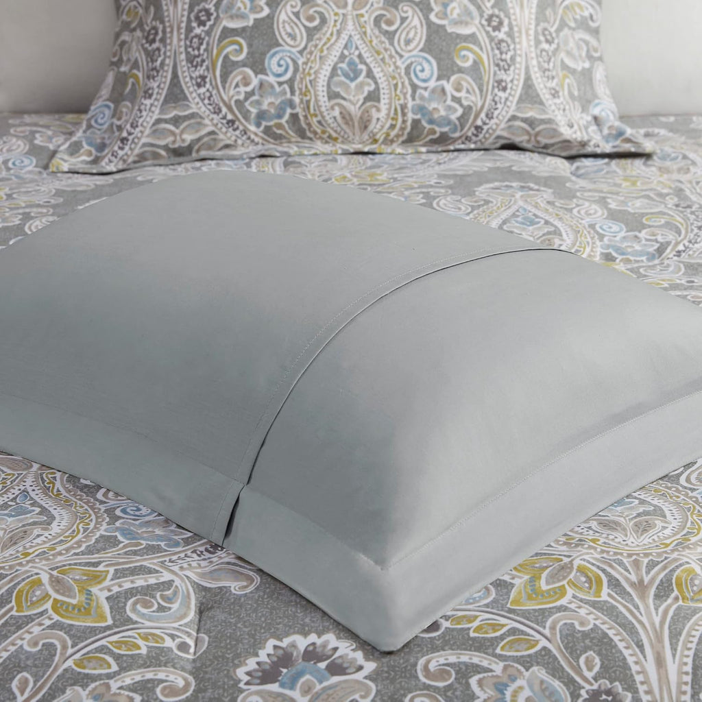Harbor House Cozy Cotton Comforter Set - Classic Modern Design, All Season Down Alternative Casual Bedding, Matching Shams, Hallie, Damask Grey Full(80'x90') 6 Piece