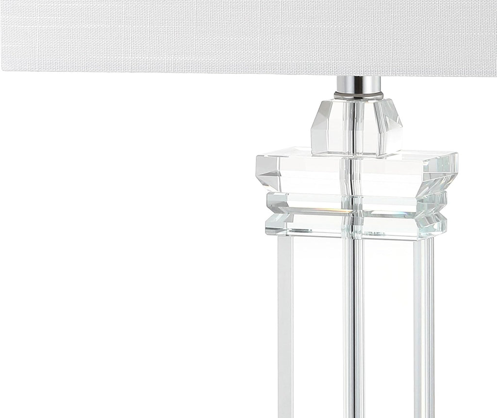 JONATHAN Y 24.5' Ophelia Clear Solid Crystal LED Table Lamp, Modern Rectangular Column Lamp with White Linen Shade for Living Room Bedroom, UL Listed, LED Bulb Included JYL5035A