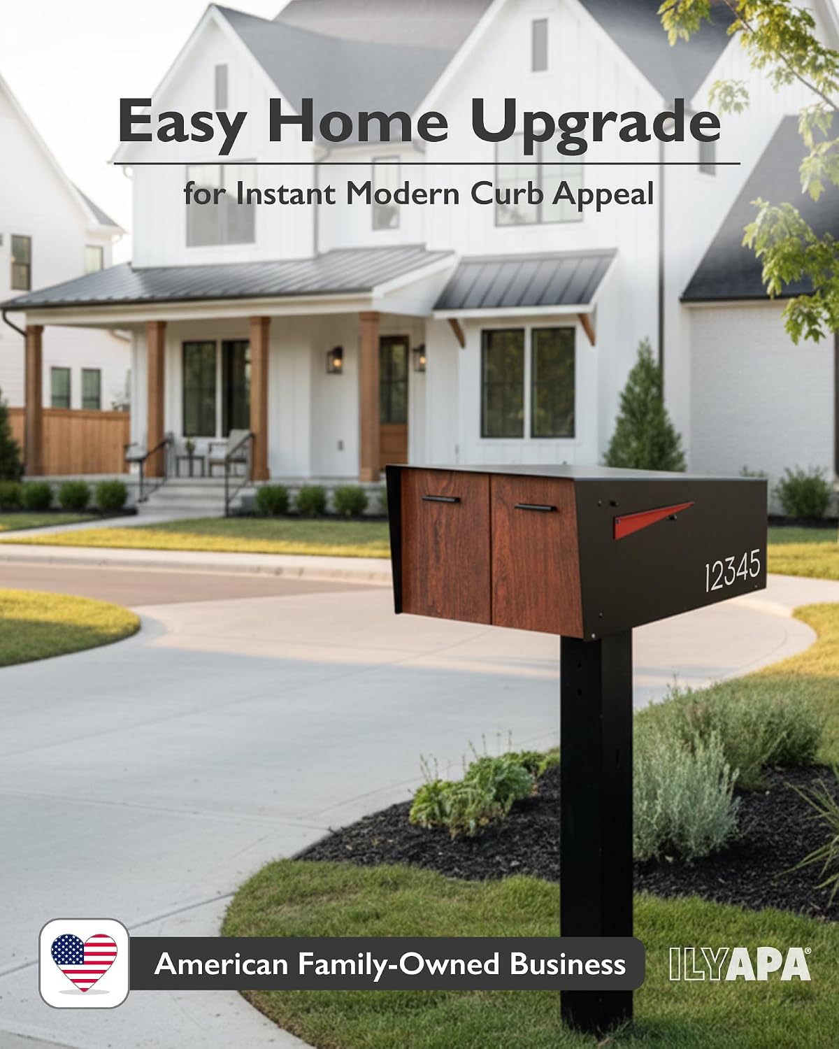 Ilyapa Black Double Mailbox, Post Mount Mailboxes for Outside- Two Sided Mail Box for 2 Houses with Standard Single Mounting, Door Numbering Kit, Outdoor All Weather with Magnetic Doors