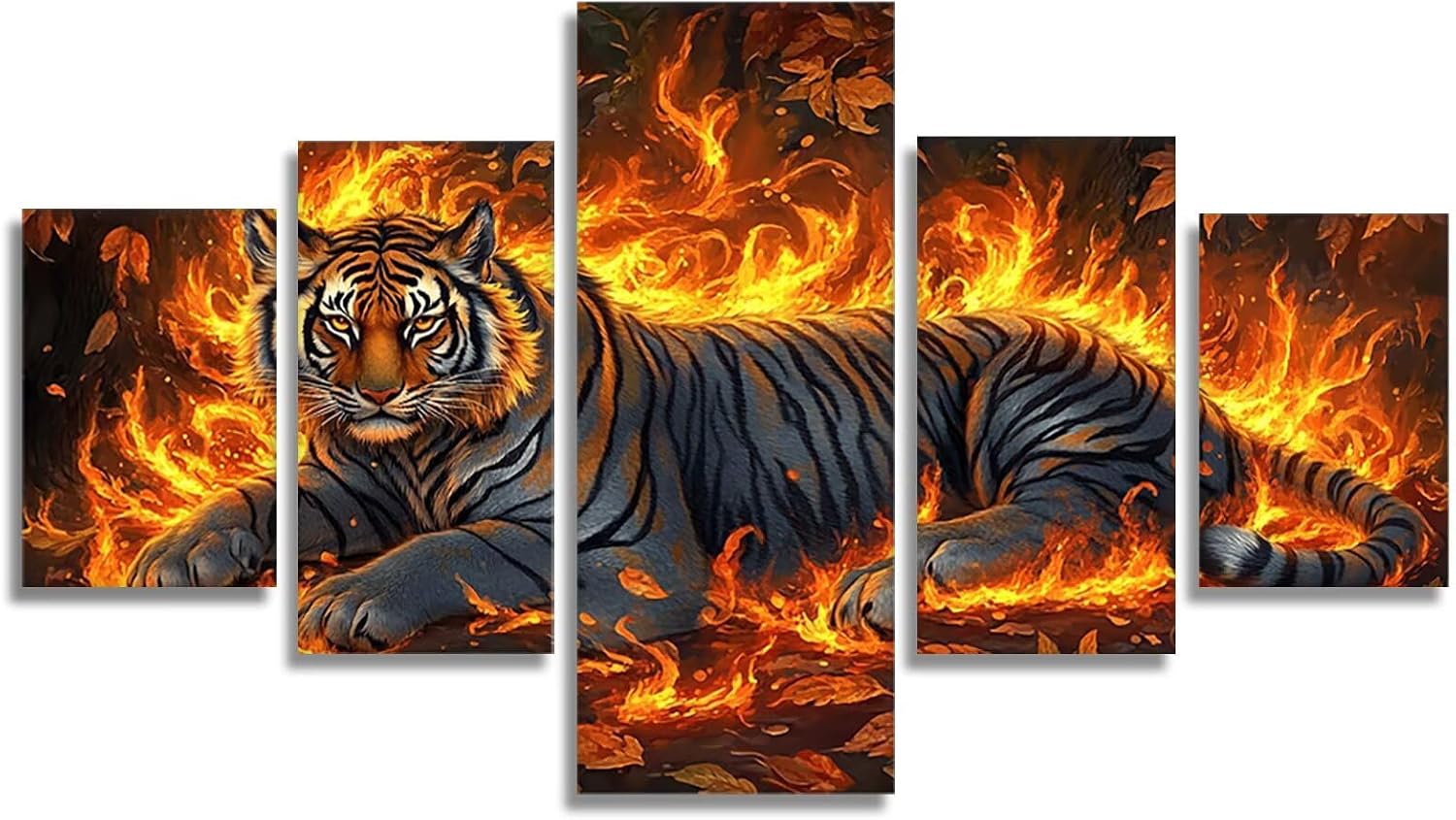 Tiger Diamond Art 5 Piece Diamond Painting Animal 5D DIY Full Square Drill Dimond Art Paintings Rhinestones Crafts for Adults Gem Painting for Home Decor, Large Artwork for Wall 44 x 90 Inch, Model318