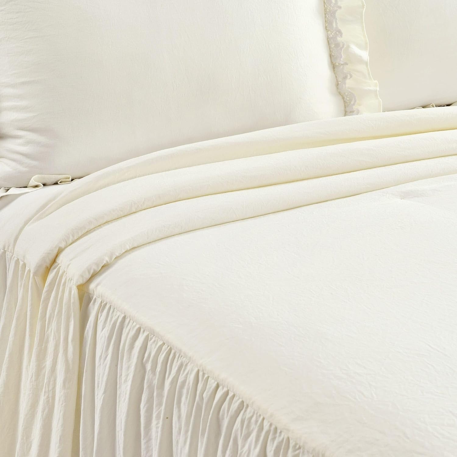 Lush Decor Ella Ruffle Lace Bedspread, 3 Piece Set, Queen, Neutral - Cute Bed Set - Queen Bedding - Beige Bedding - Coquette Decor - Neutral Ruffle Trim - Beige Lace Trim