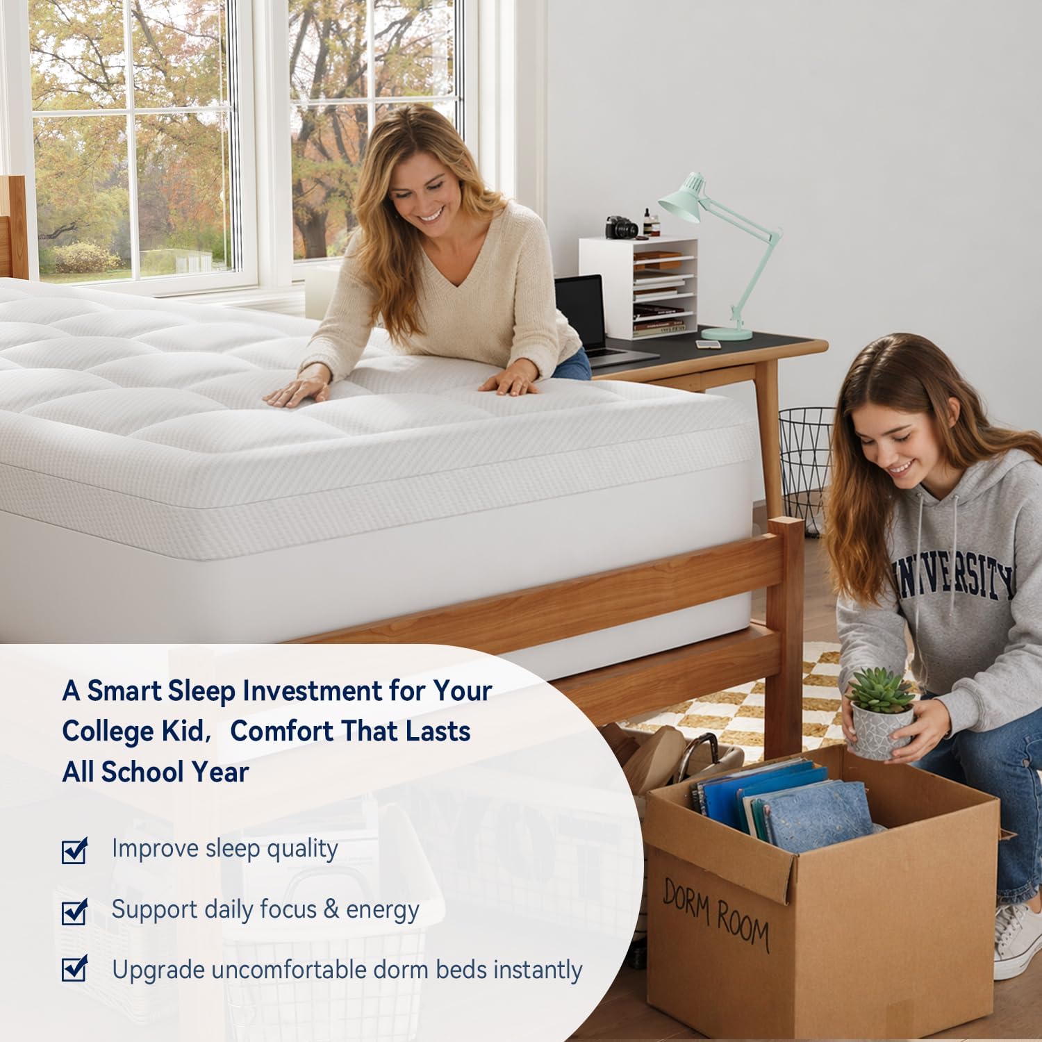 ELEMUSE Twin XL Dual Layer 3 Inch Memory Foam Mattress Topper for College Studends, Dorm Room Essentials, 2 Inch Cooling Gel Foam and 1 Inch Soft Pillow Top Bed Pad,Back to School Comfortable Support