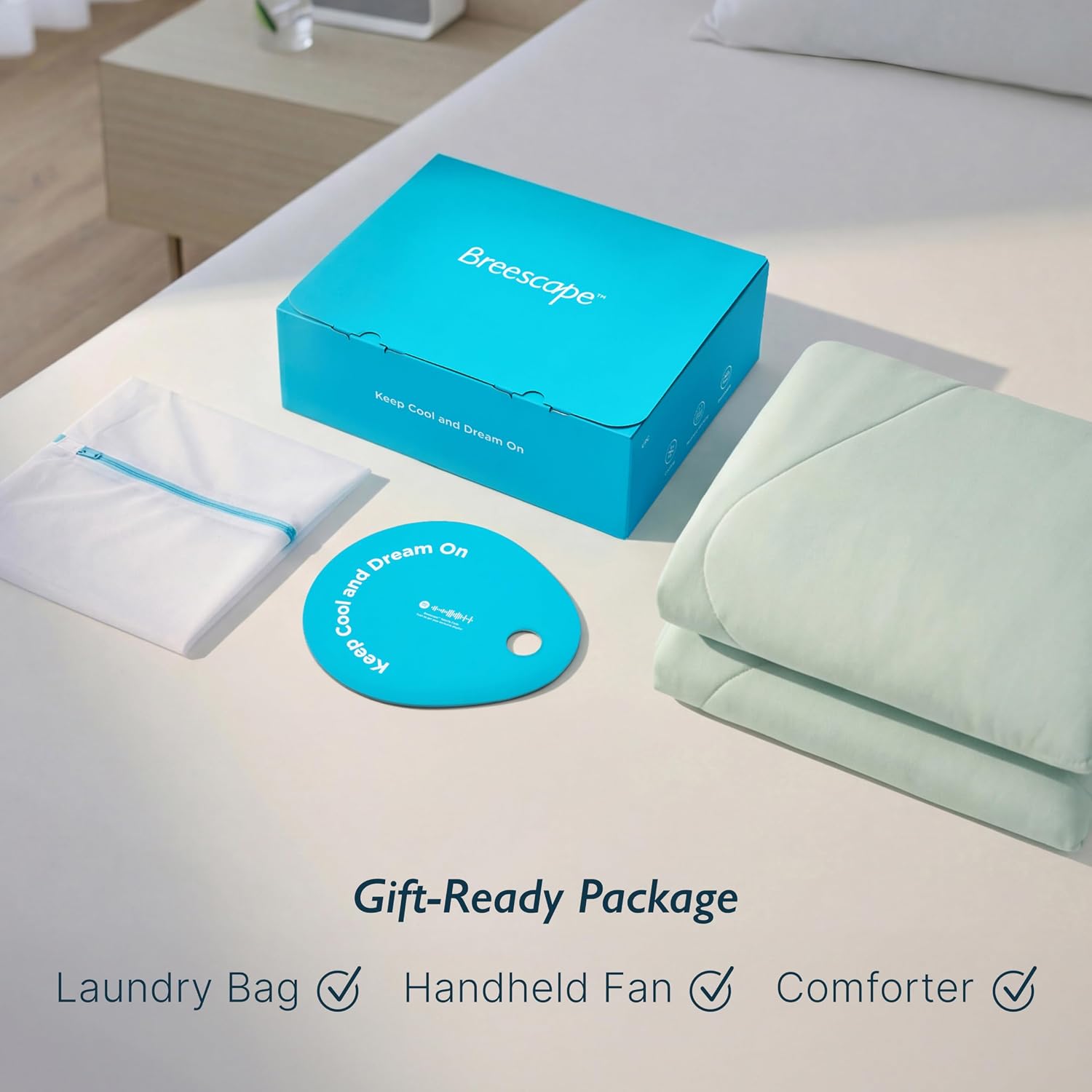 Breescape Cooling Comforter Blanket - BlendTek Q-Max>0.46 Tech, Cooling Blanket for Hot Sleepers & Night Sweats Relief, Breathable Lightweight Summer Bedding, Queen 96x96 Inches, Mint Green