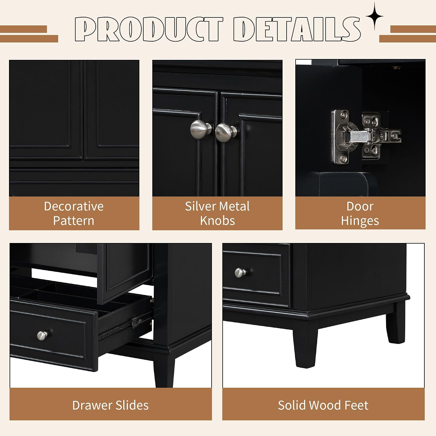 Flieks 30' Bathroom Vanity with Sink Combo, Multi-Functional Bathroom Cabinet with Doors and Drawer, Solid Frame and MDF Board, Black