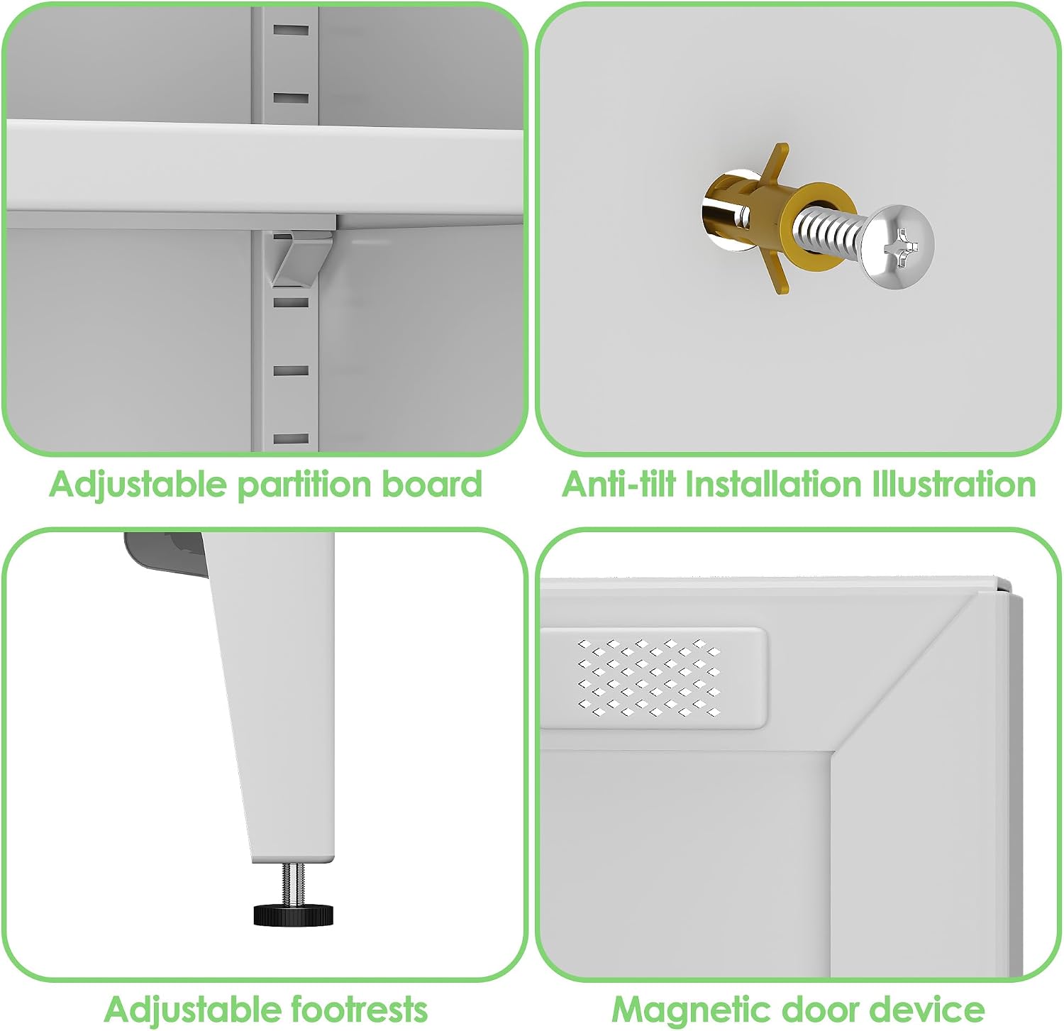 Metal Storage Cabinet with 2 Doors and 4 Adjustable Shelves, Metal Pantry Cabinet for Kitchen Living Room, Required Assembly, White,13.78' D x 27.56' W x 63.58' H