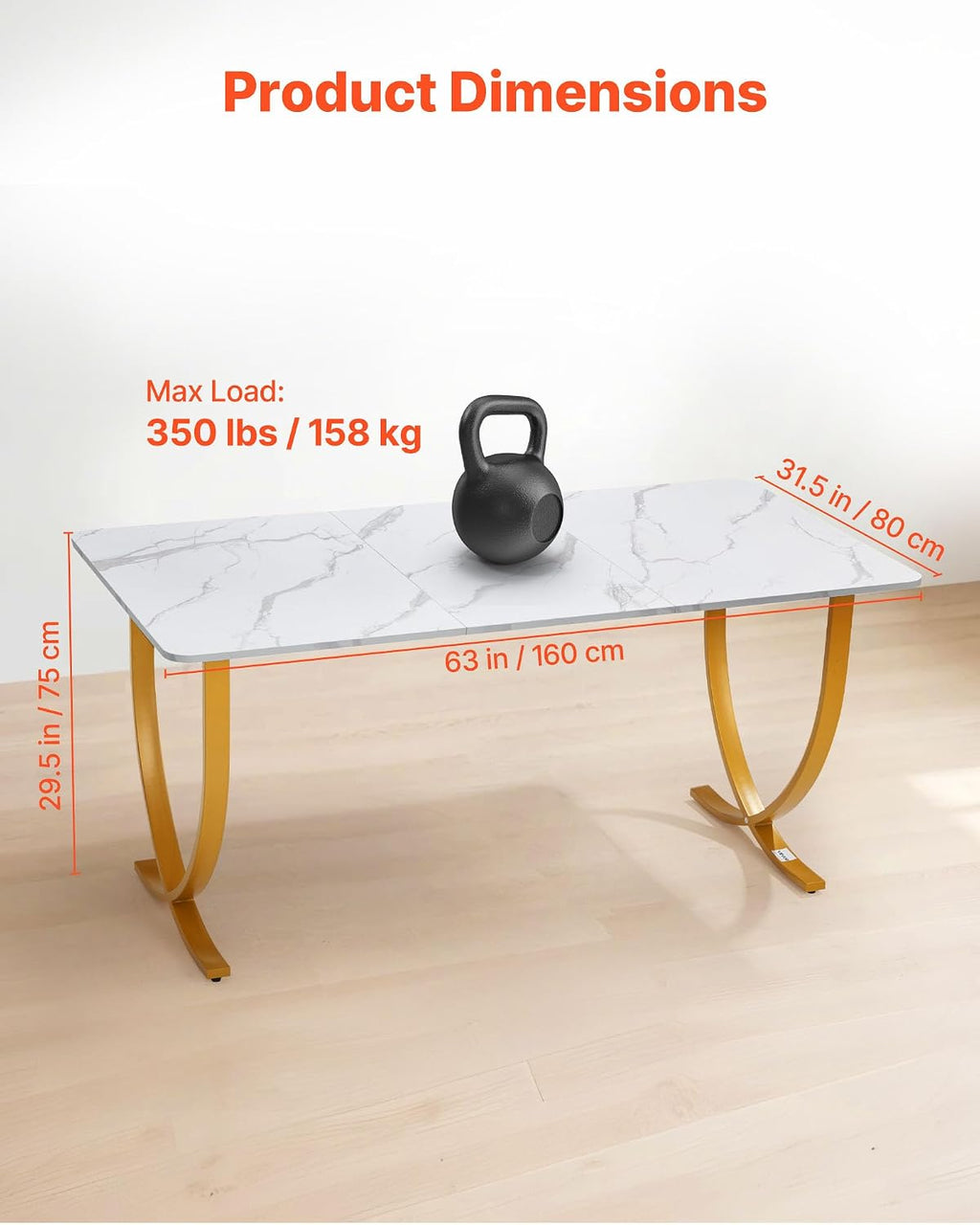 VEVOR Executive Desk, 63' W x 31.5' D Large Office Desk, Modern Computer Table Conference Meeting Room Table, Business Furniture Enlarged Desktop for Home Office, White and Gold