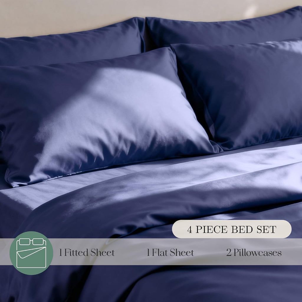 CASILVA Eucalyptus Sheets - Infused with Silver for Anti-Odor, Softer Than Silk Fibers, More Cooling Than Cotton - Perfect for Hot Sleepers & Sensitive Skin - 100% Tencel Lyocell - Queen Sheet Set