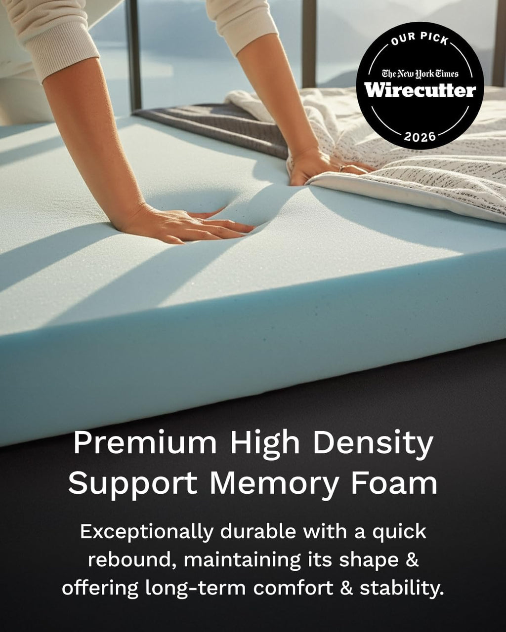 ViscoSoft 3 Inch Memory Foam Mattress Topper King - Select High Density Mattress Pad with Soft Removable Bamboo-Rayon Cover