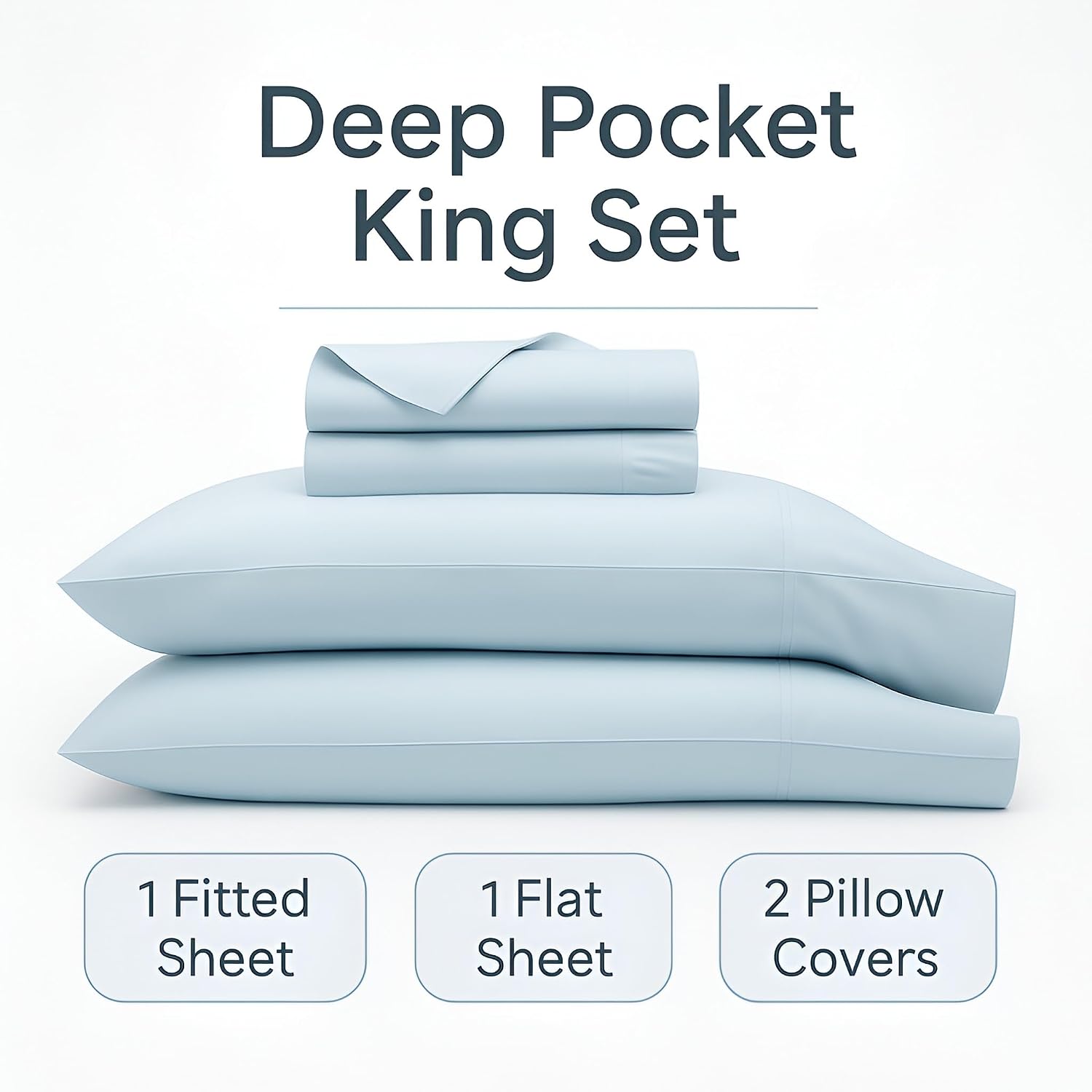 100% Egyptian Cotton Sheets King Size - Buttery Soft Sateen Weave - Heavyweight Luxury Hotel Bedding - 16' Deep Pocket, Lustrous 4 Pc Set - Premium Gift Box (Sky Blue - King)