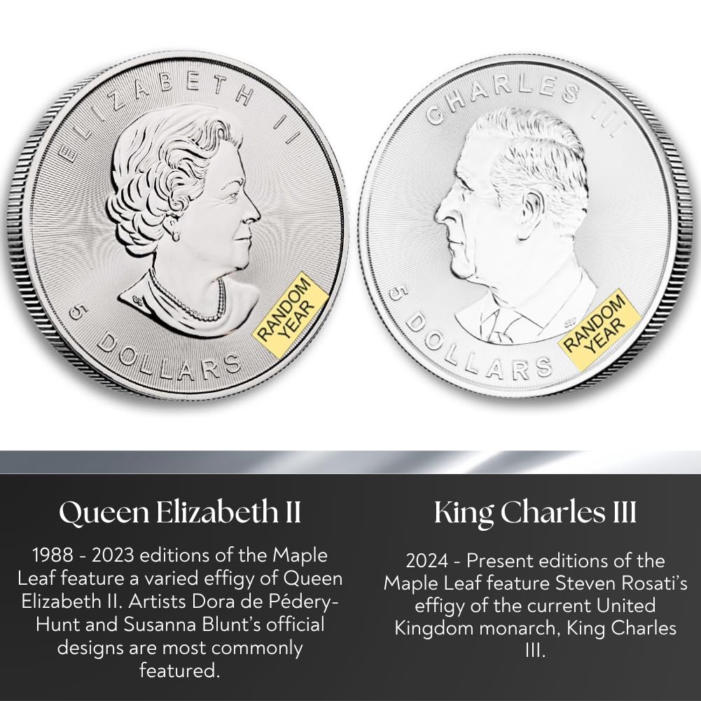 1988 - Present (Random Year) 1 oz Canadian Silver Maple Leaf Coin Brilliant Uncirculated with Certificate of Authenticity $5 Seller BU