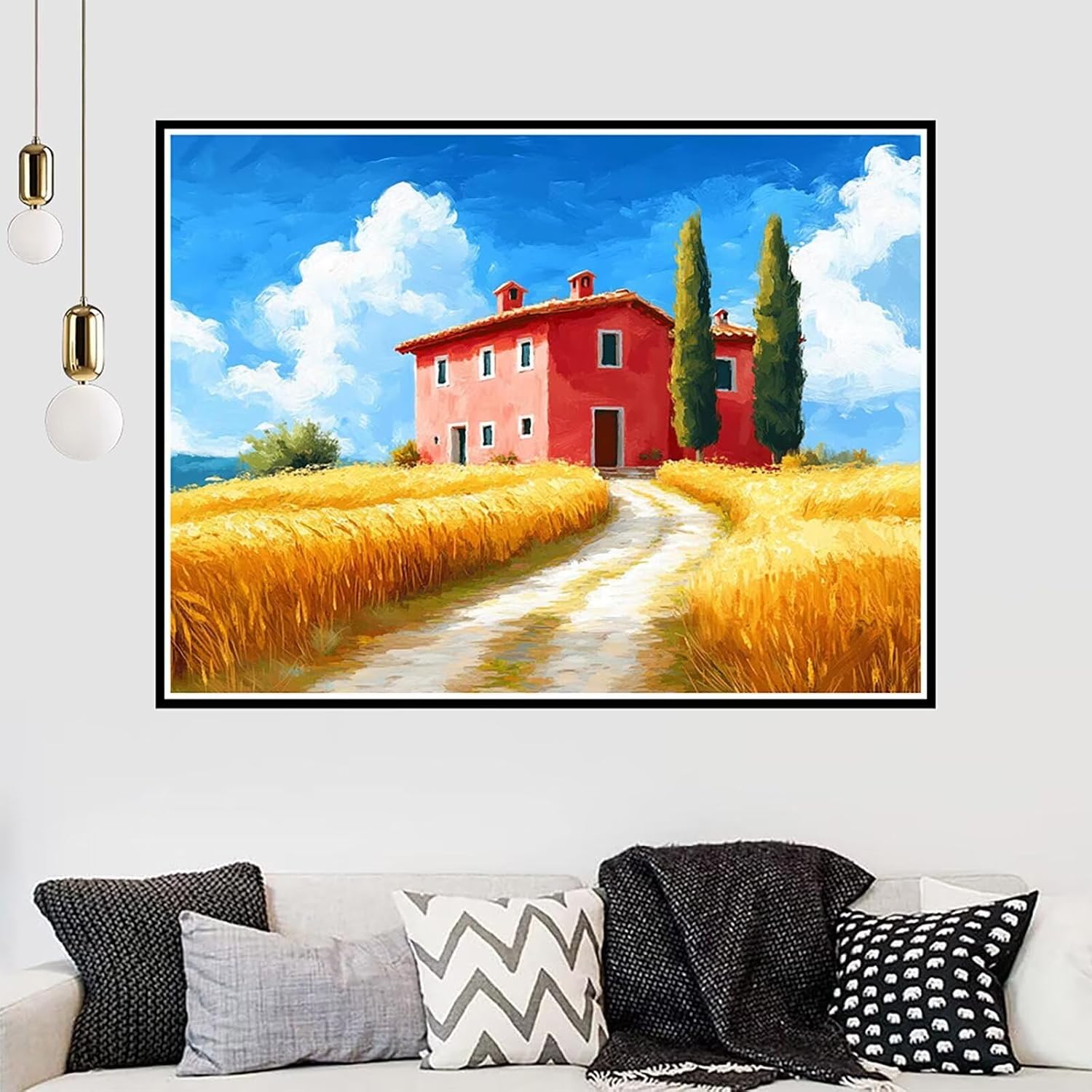 Diamond Art Autumn Diamond Painting Houses Dimond Art Painting for Adults, DIY 5D Crystal Gem Crafts Mosaic Kits for Adults Hobbies for Women Gifts, Home Wall Room Decor, 52 X 40 Inch -zjn2501178
