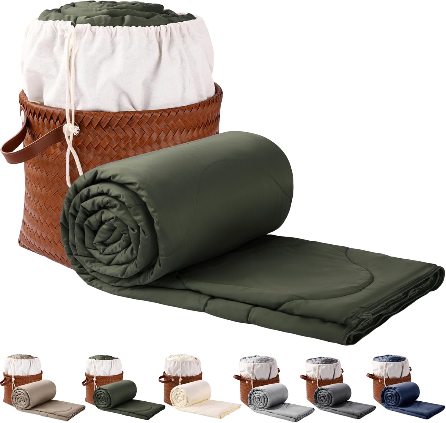 Silk Comforter King Size | 100% Mulberry Silk Fill with Organic Bamboo Viscose Shell | Summer Cooling Blanket for Hot Sleepers, Lightweight Breathable All-Season Bedding (Olive, 104'x90')
