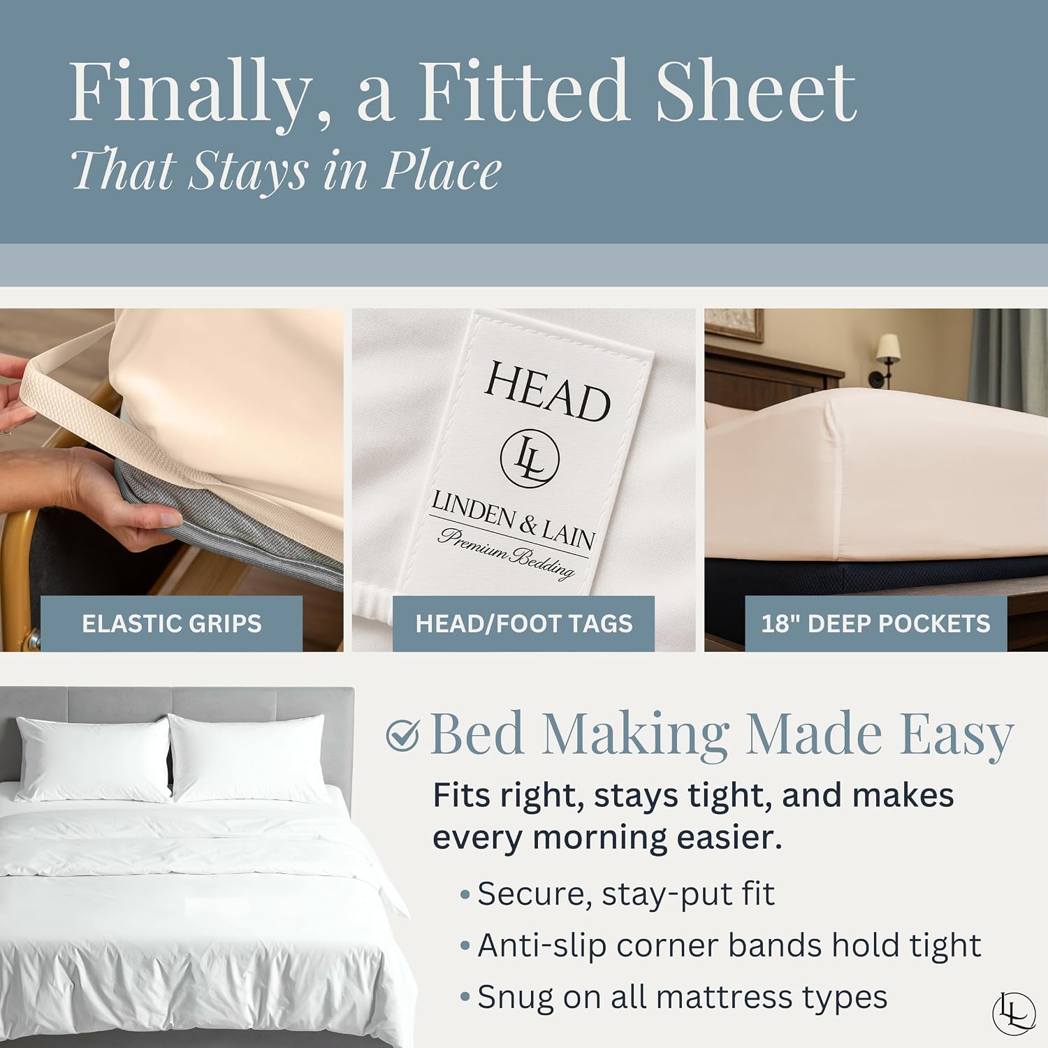 Linden & Lain Luxury Queen Size Bed Sheet Set | Organic Ultra Soft Bed Sheets | Viscose Derived from Bamboo | Microfiber | 18' Deep Pocket with Upgraded Elastic | Best Cooling Technology | Ivory