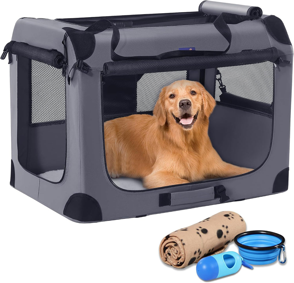Petprsco 40 Inch Collapsible Dog Crate, Portable Dog Crates for Large Dogs, XL Dog Crate for Travel, 3 Door Soft Dog Kennel with Durable Mesh Windows Indoor & Outside