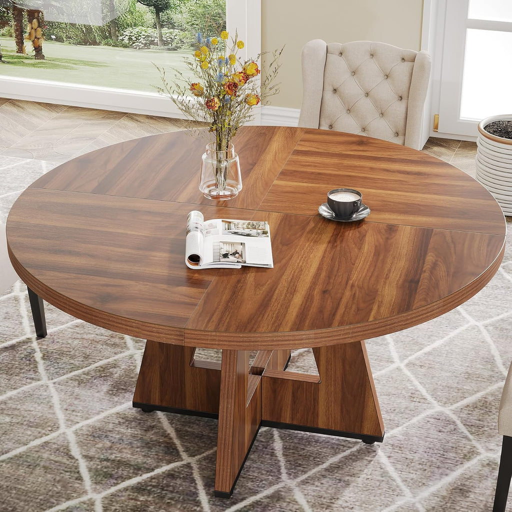 Tribesigns Farmhouse Dining Table, 47 Inch Round Dinner Table for 4, Rustic Round Dining Room Table for Home Dining Room Living Room (Brown)
