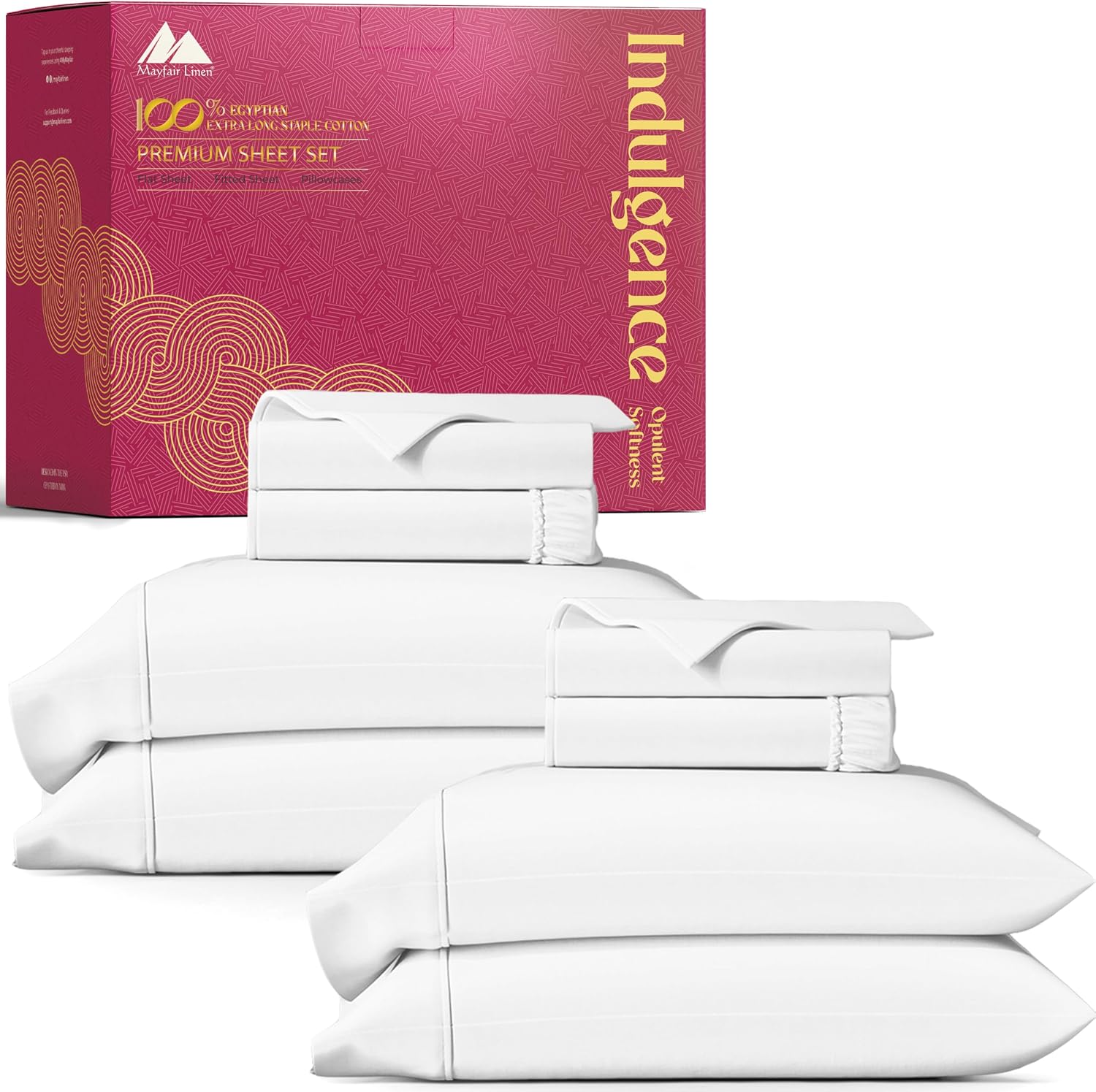 Mayfair Linen 100% Egyptian Cotton Sheets King Size - Luxury 1200 Series Egyptian Cotton King Size Sheets Set (2 Pack, White) Silky Soft, Cooling & Breathable, 17' Deep Pocket Sateen Weave Bedding