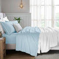 Superior Egyptian Cotton 4 Piece Sheet Set, 650 Thread Count, Modern Design, Sustainable Sheets, Ultra-Soft Basics, Solid, Deep Pocket Fitted Sheet, Flat Sheet, Pillowcases, Queen, Baby Blue