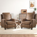 Push Back Recliner Chair Faux Leather Pushback Armchair with Rivet Decoration Wingback Single Sofa Chair with Padded Seat Solid Wood Legs for Living Room, Comfy Upholstered Set of 2, Brown