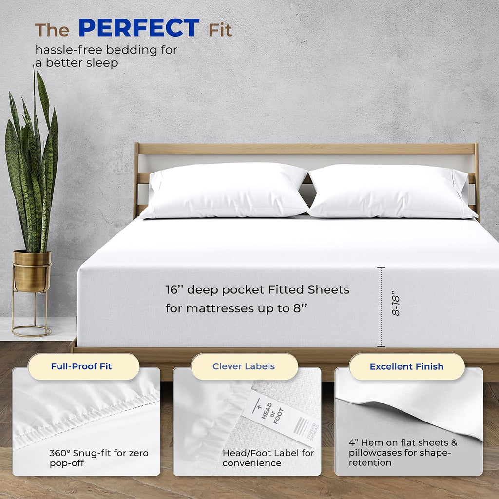 THREAD SPREAD Twin XL Size Bed Sheets Set, Luxury 1000 Series 100% Egyptian Cotton Sheets Twin XL Size (Pack of 2, White), Silky Soft, Cooling, Sateen Weave, 16' Deep Pocket Hotel Quality Sheet Set