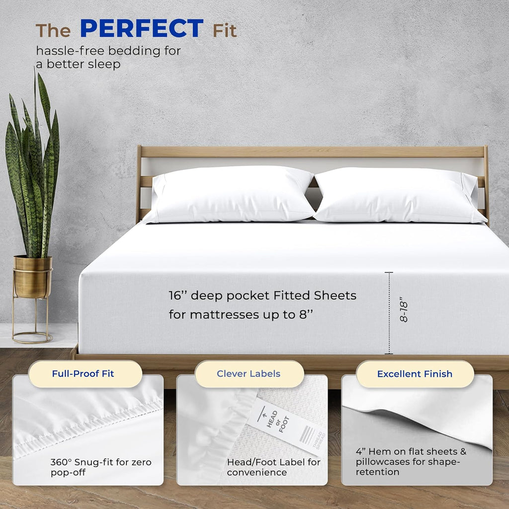 THREAD SPREAD 100% Egyptian Cotton Full Size Sheet Set - 1000 Series Paradise Collection Full Size Sheets Set, (White, Pack of 2), 16' Deep Pocket, Cooling Sateen Weave Ultra Luxury Bedsheets