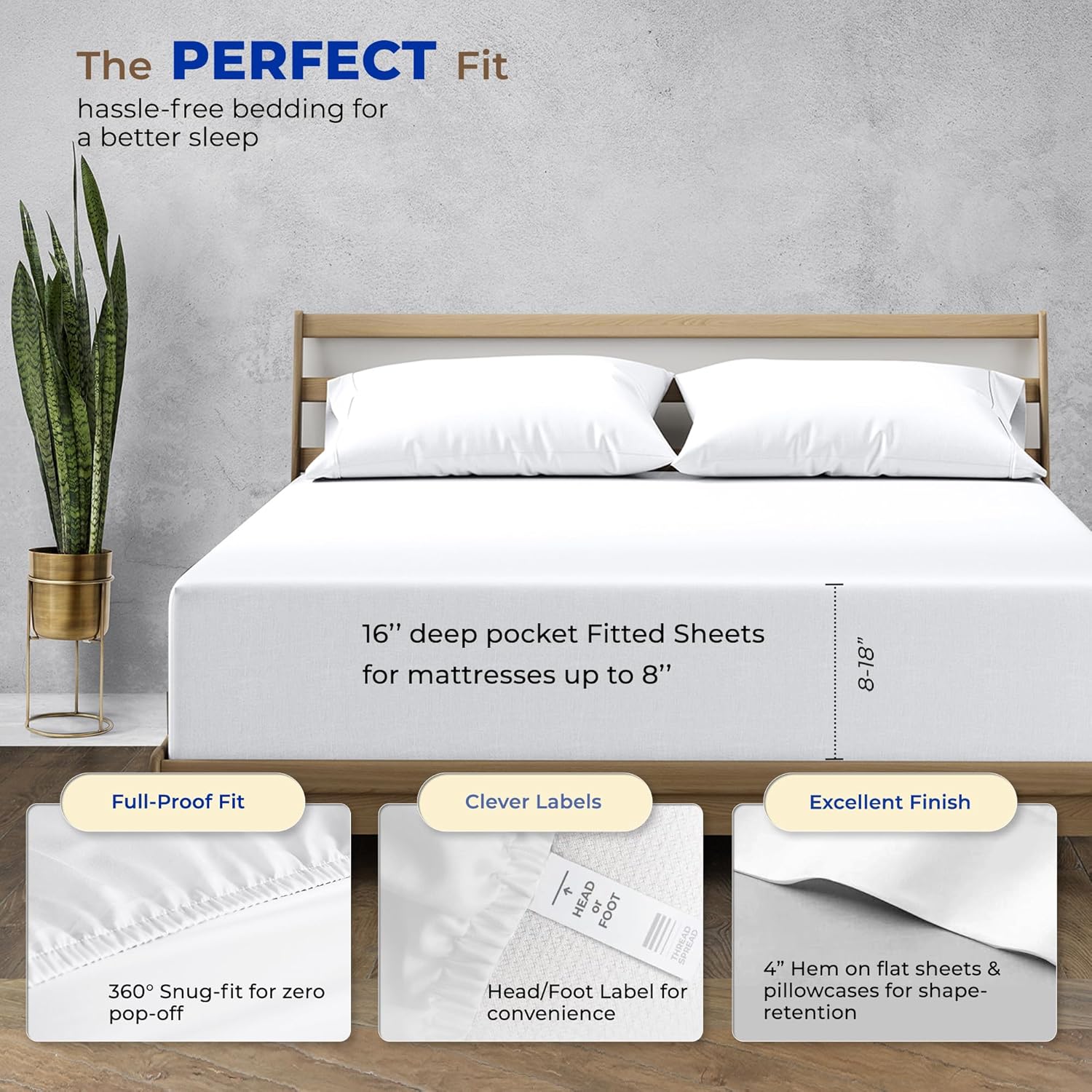 THREAD SPREAD 100% Egyptian Cotton Full Size Sheet Set - 1000 Series Paradise Collection Full Size Sheets Set, (White, Pack of 2), 16' Deep Pocket, Cooling Sateen Weave Ultra Luxury Bedsheets
