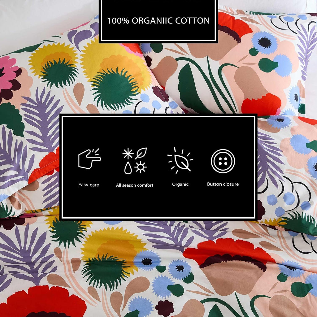 Marimekko - King Duvet Cover Set, Cotton Percale Reversible Bedding with Matching Shams, Floral Home Decor (Ojakellukka Multicolor, King)