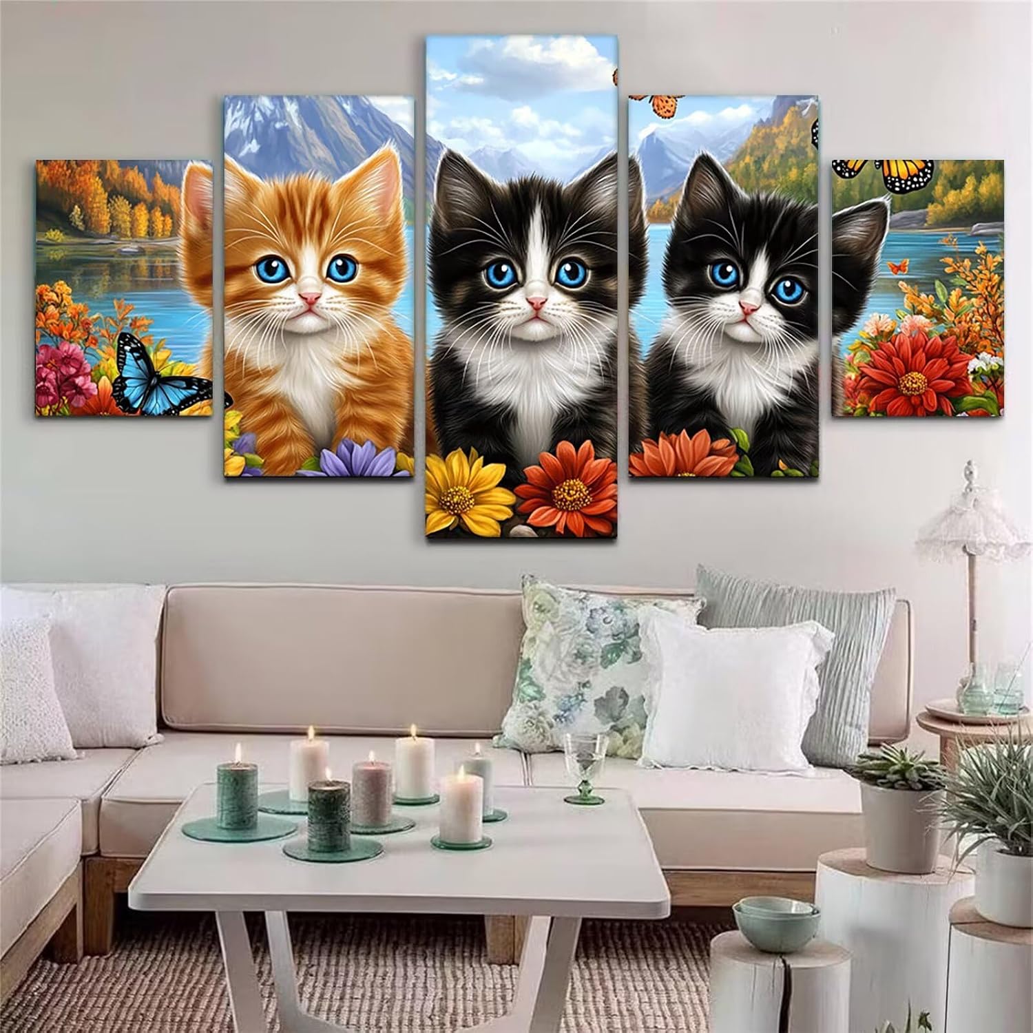 Butterfly Diamond Art 5 Piece Diamond Painting Cat 5D DIY Full Square Drill Dimond Art Paintings Rhinestones Crafts for Adults Gem Painting for Home Decor Large Artwork for Wall 48 x 100 Inch,Model132