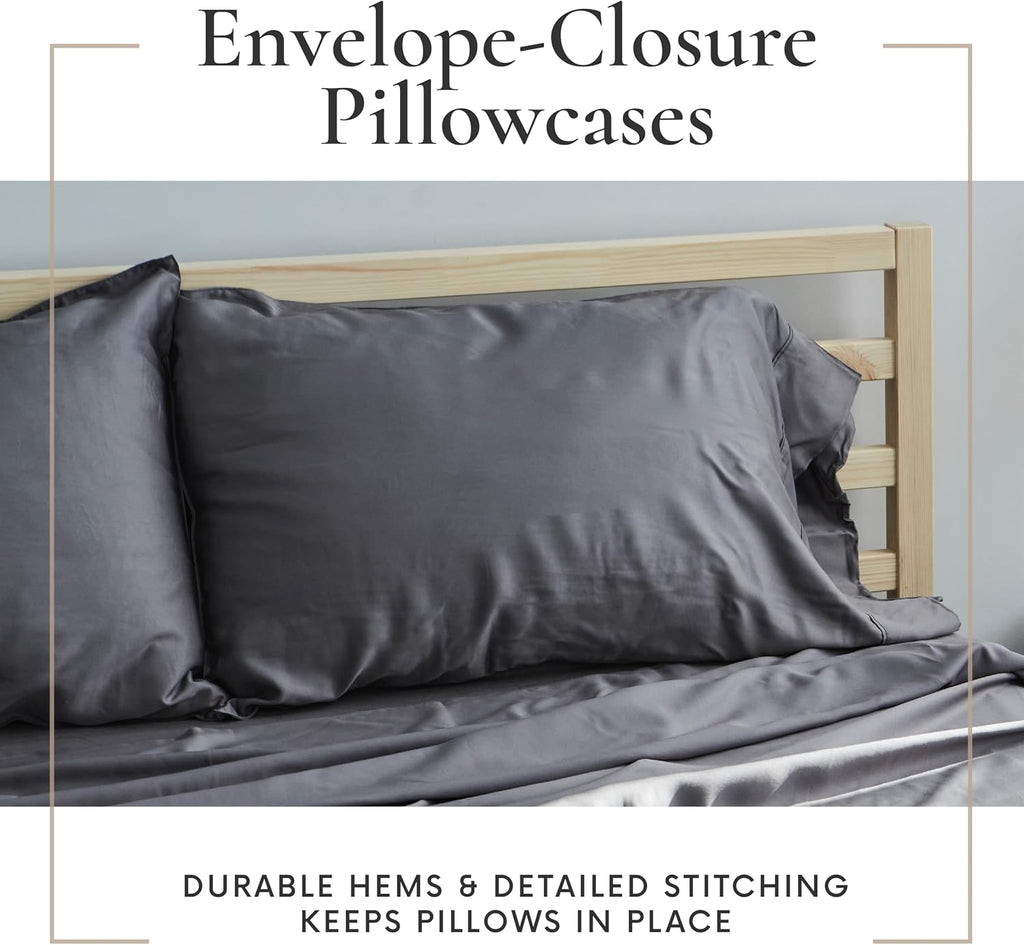 Bamboo Bay 4 Piece Queen Size Sheet Set, 100% Viscose Made from Bamboo, Breathable, Ultra Soft Cooling Bed Sheets for Hot Sleepers, Beddings with Deep Pockets Fit 16' Mattress, Dark Grey
