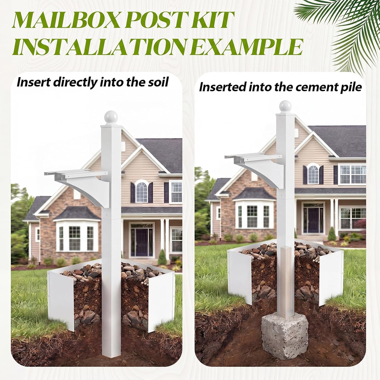 Colingmill 1 Set Iron Mailbox Posts with Planter Box for Outside 56 Inch / 4.6 ft Tall Decorative Mount with Flower Box Heavy Duty Architectural Post(White)