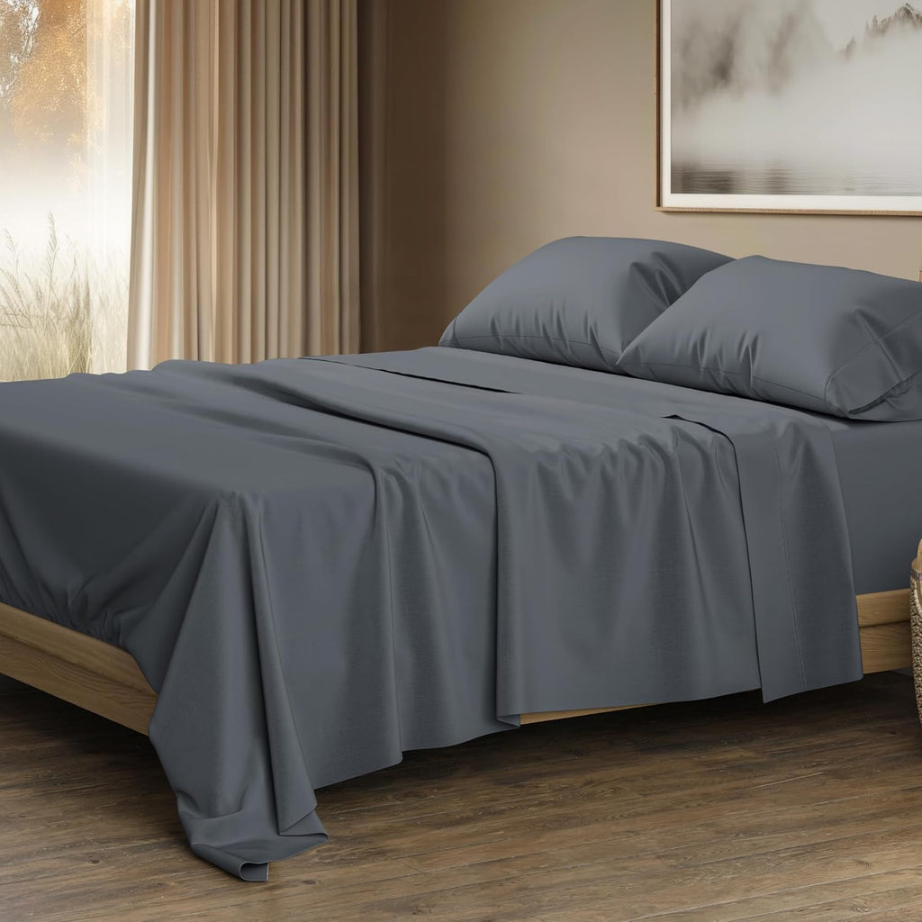 THREAD SPREAD 100% Egyptian Cotton Sheets Queen Size - Luxury 1500 Series Queen Sheet Set Egyptian Cotton (4 PC, Dark Grey), Silky Soft, Sateen Weave, Cooling & Breathable, 17' Deep Pocket Bed Set