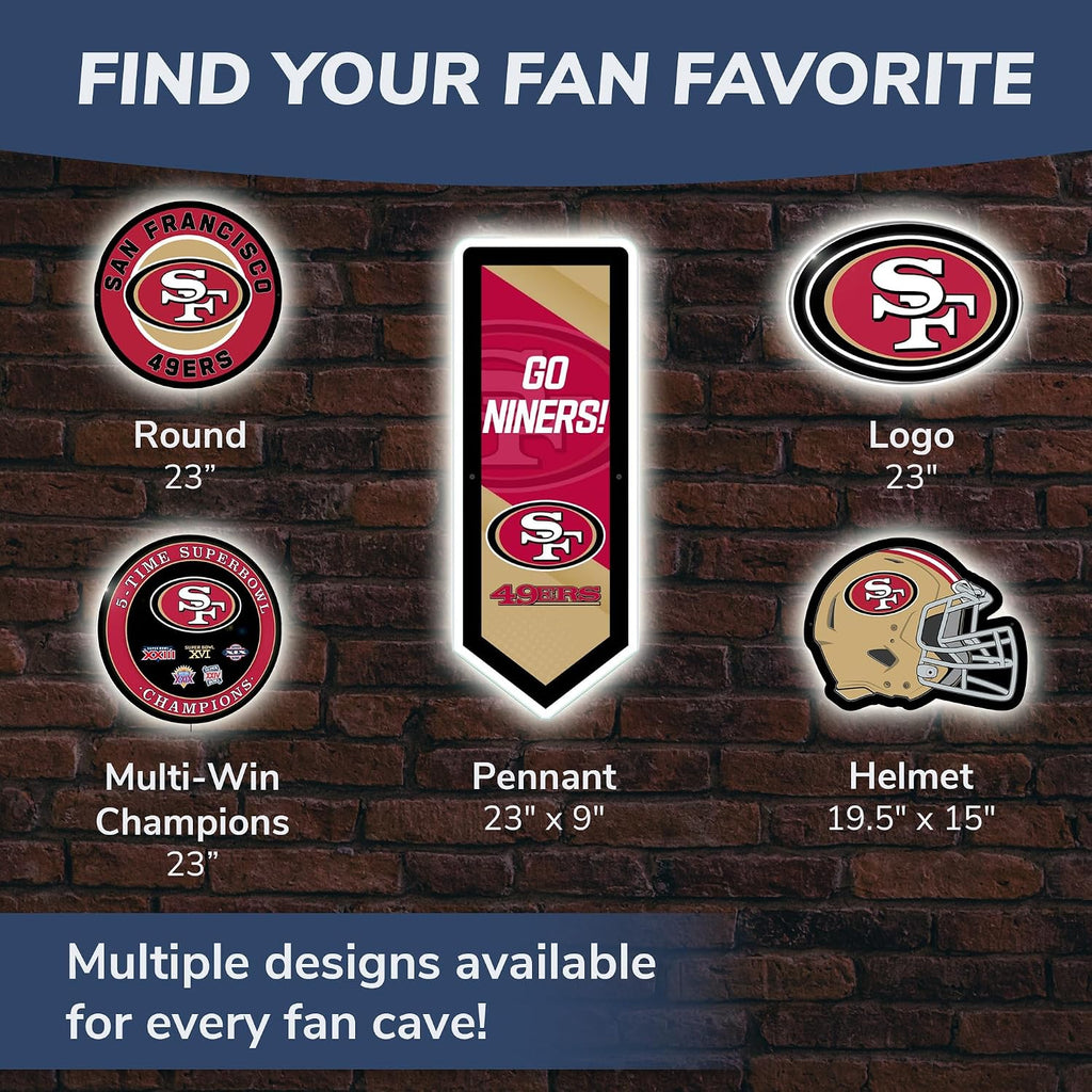 Team Sports America Evergreen NFL San Francisco 49ers Ultra-Thin LED Light Wall Sign Decor | Full Size Replica Helmet | 19.5 x 15 Inches | Made in the USA
