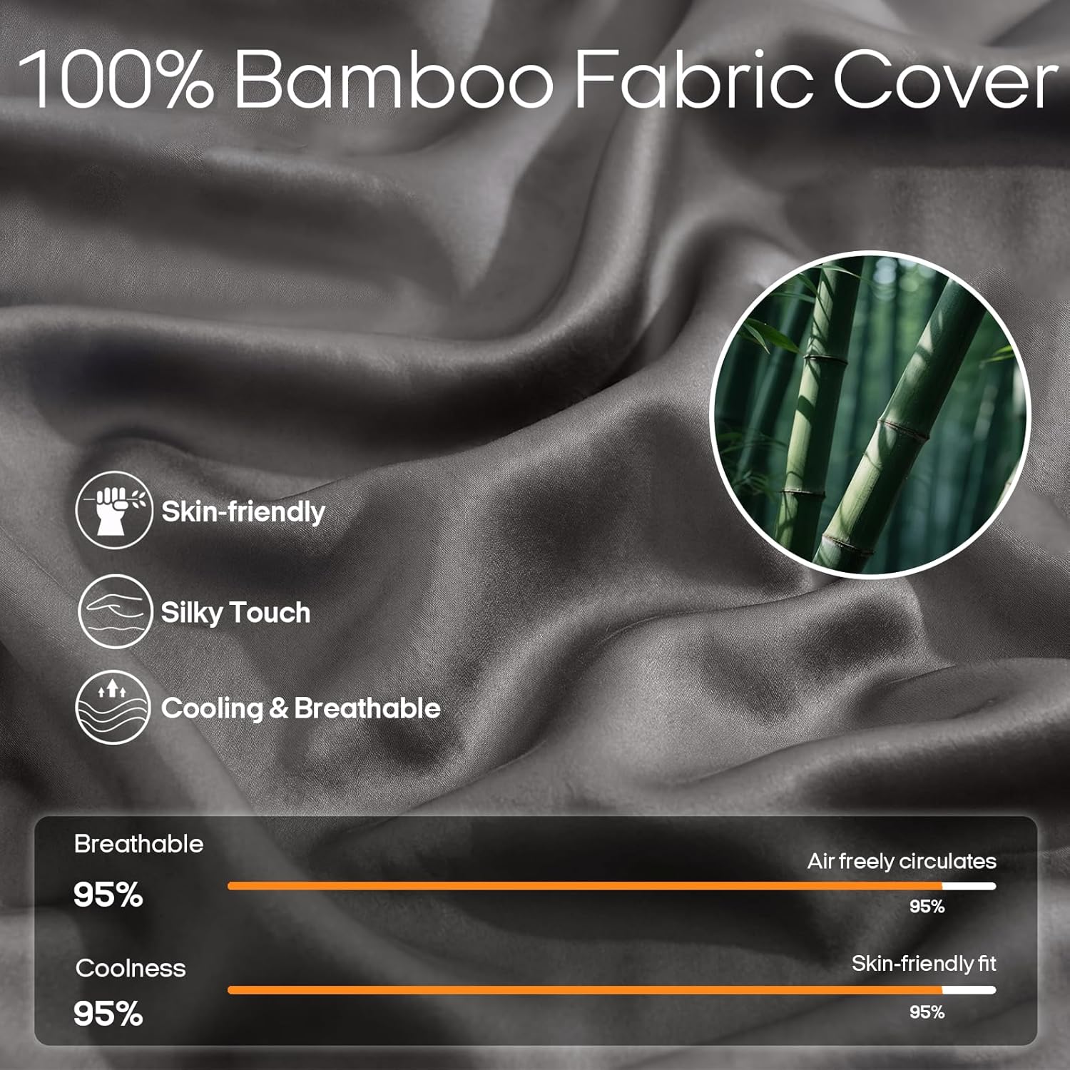 ZonLi Cooling Weighted Blanket for Hot Sleepers, 100% Bamboo Viscose, Natural, Breathable Weighted Blanket for Adults Queen Size 80'x87' 20lbs, Grey