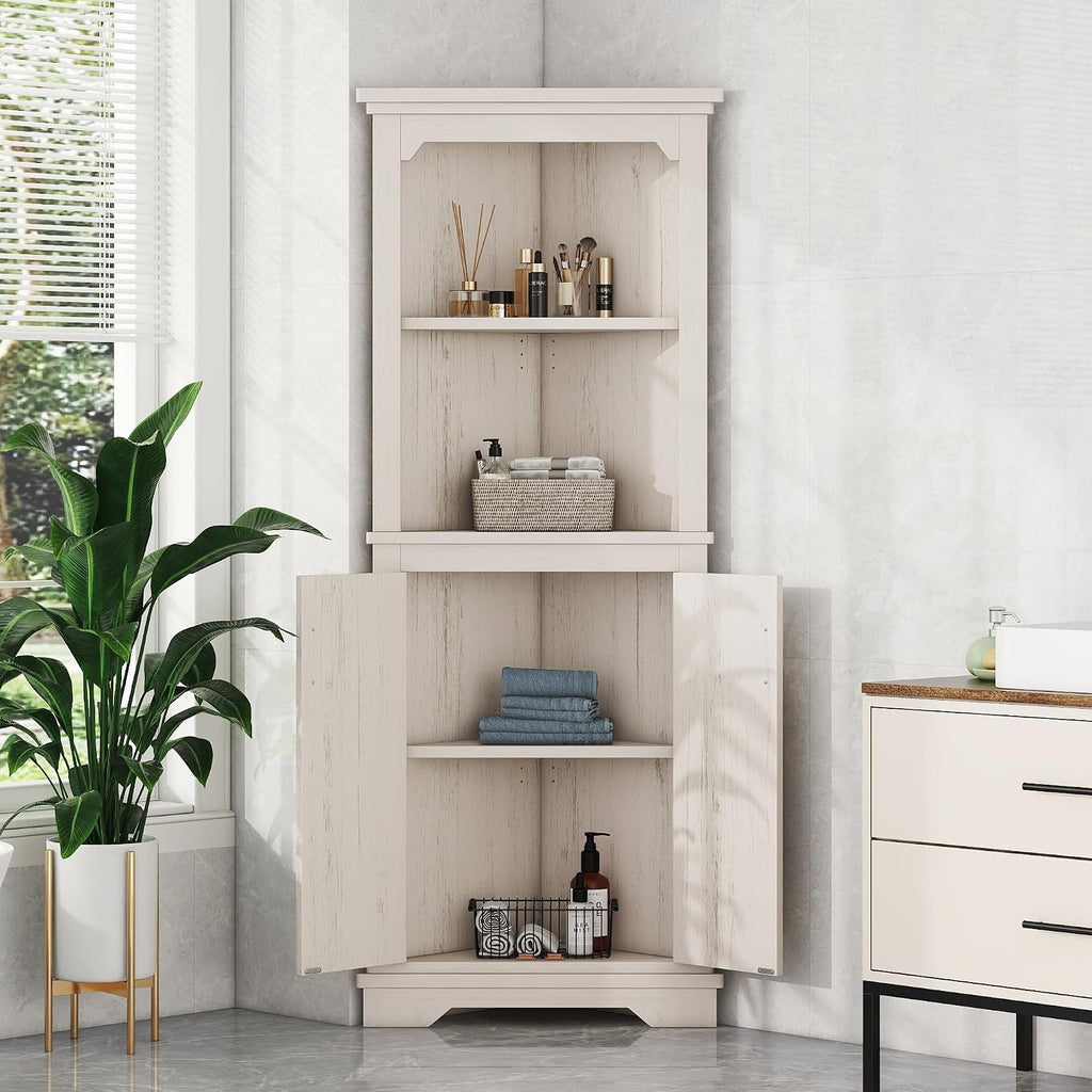 Bellemave Triangle Corner Storage Cabinet, 69.4'' H Tall Bathroom/Kitchen Cabinet with Doors & Shelves, Space-Saving Furniture for Small Spaces (Beige)