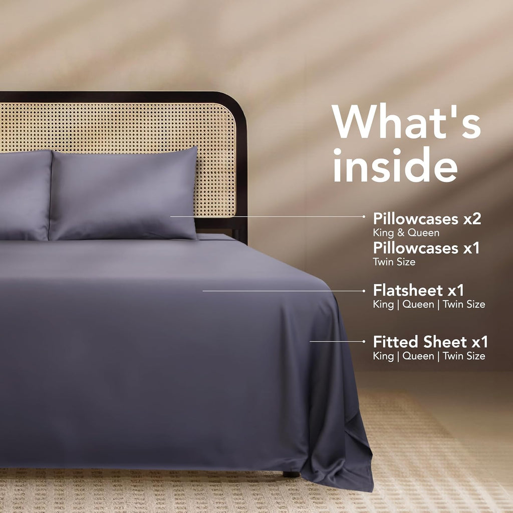 EPITEX Bamboo Viscose King Sheet Set, 4 Piece Ultra-Soft Bamboo Sheets, 1400 Thread Count Luxurious Bedding, Breathable and Cooling Bed Sheets for Hot Sleeper, Deep Pocket up to 16'', Charcoal