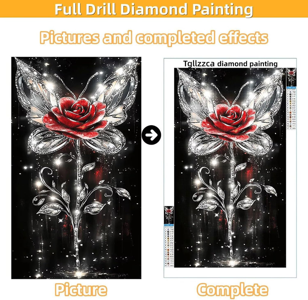 Diamond Art Kits for Adults Rose Diamond Painting Kits, 5D DIY Round Butterfly Full Drill Dimond Art Paintings Rhinestones Crafts for Adults for Gift Home Wall Decor, Large Size 36 x 72 Inch, Model939