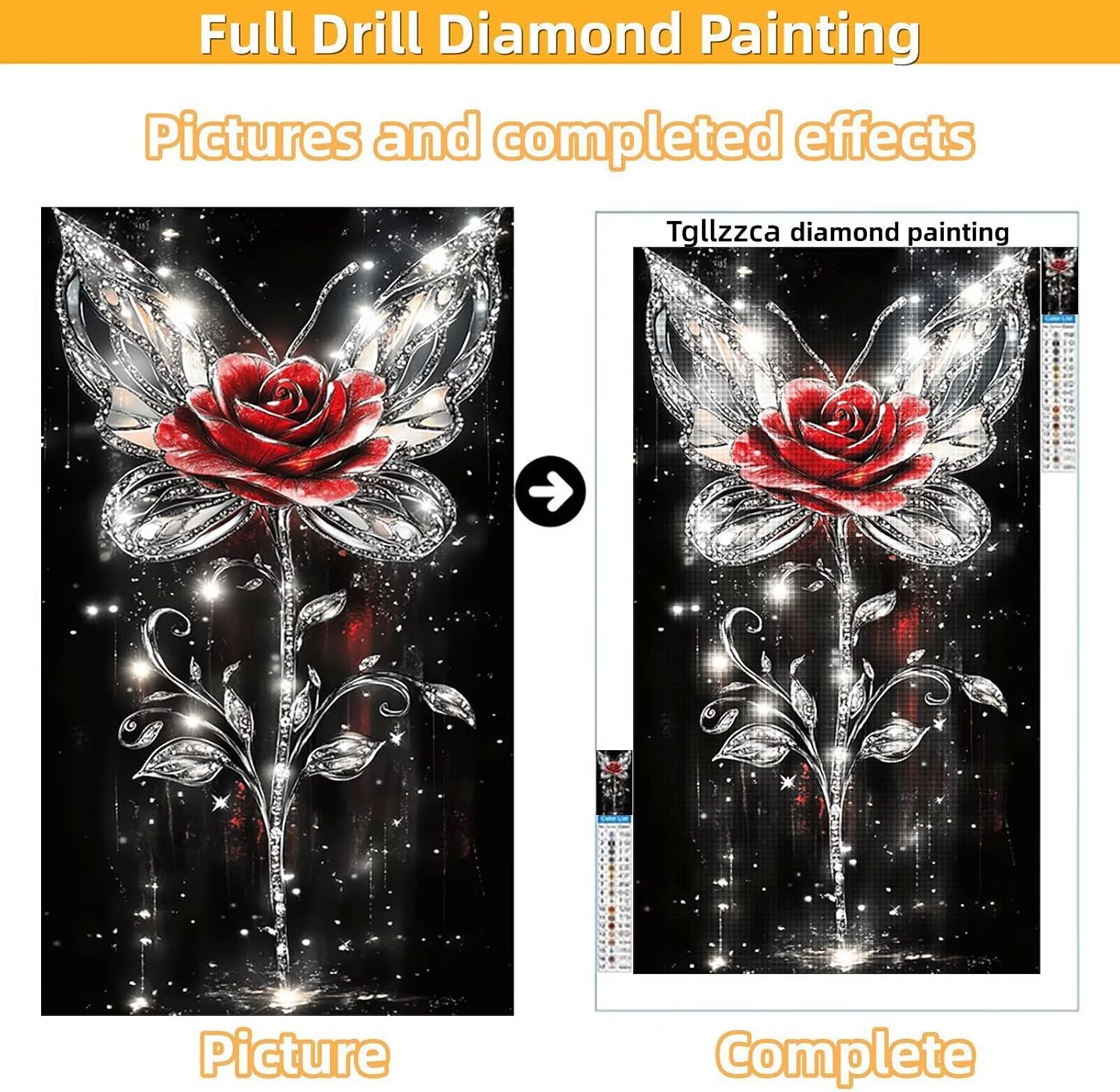 Diamond Art Kits for Adults Rose Diamond Painting Kits, 5D DIY Round Butterfly Full Drill Dimond Art Paintings Rhinestones Crafts for Adults for Gift Home Wall Decor, Large Size 36 x 72 Inch, Model939