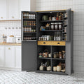 71.3inch Farmhouse Kitchen Pantry, Freestanding Large Cupboard Storage Cabinet with 2 Drawers and 2 Adjustable Shelves, Wood Storage Cabinet with 8 Door Shelves for Kitchen, Dining Room (Gray-2)