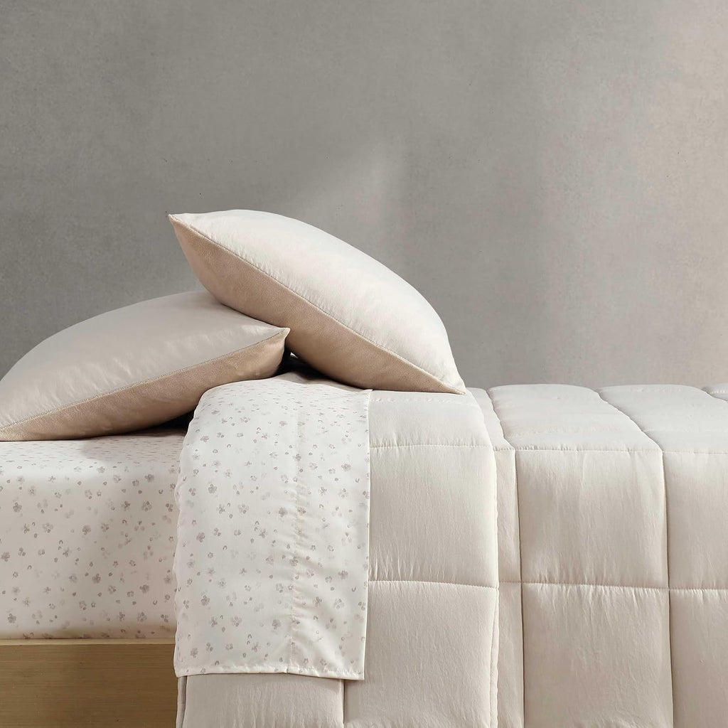 Calvin Klein - Queen Bonus Comforter Set, Reversible Bedding with Matching Bed Sheets, Pillowcases & Shams, Oeko-Tex Certified (Beige)
