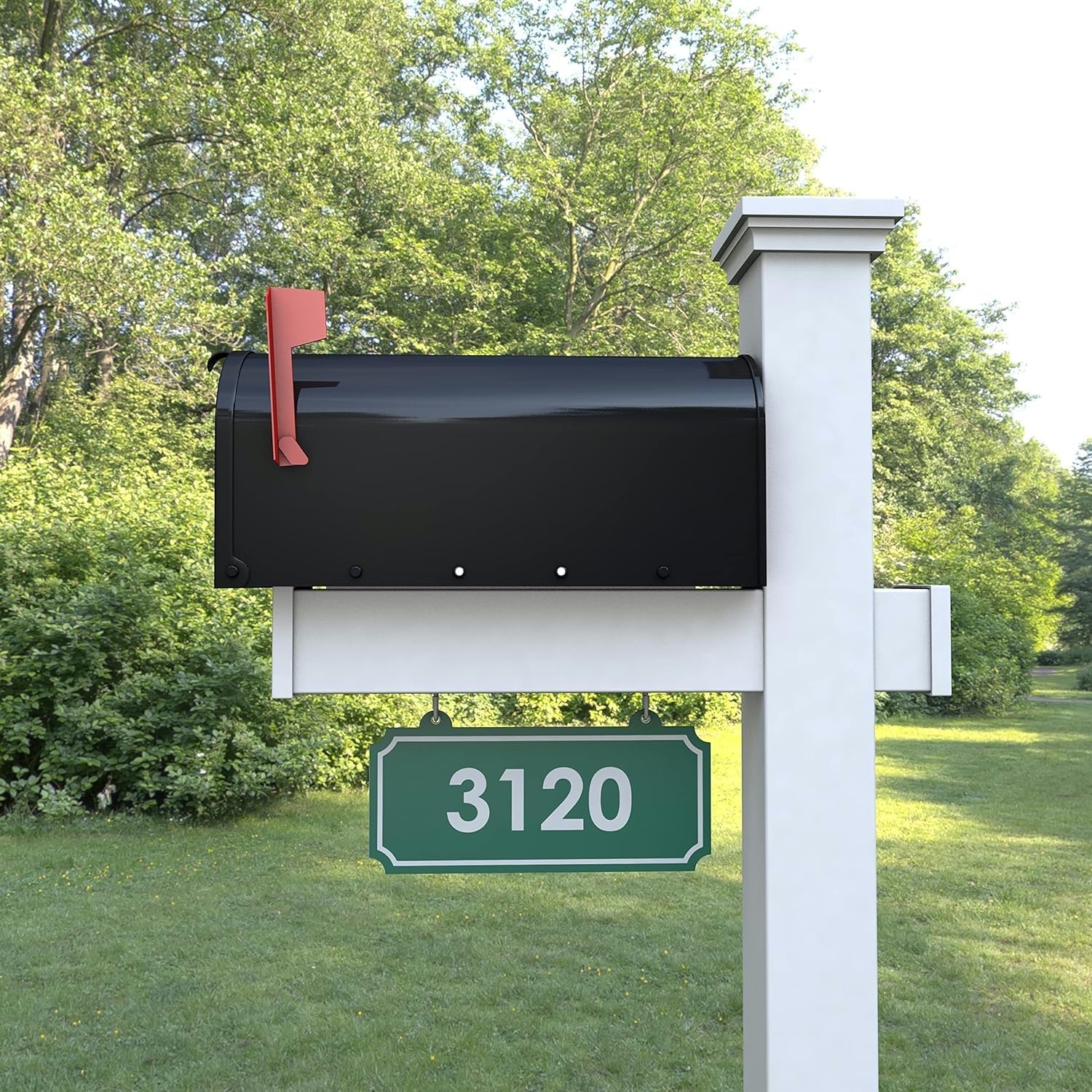 4Ever Products Vinyl Mailbox Post System - Includes Black Steel Mailbox and Custom Address Plate (Green)
