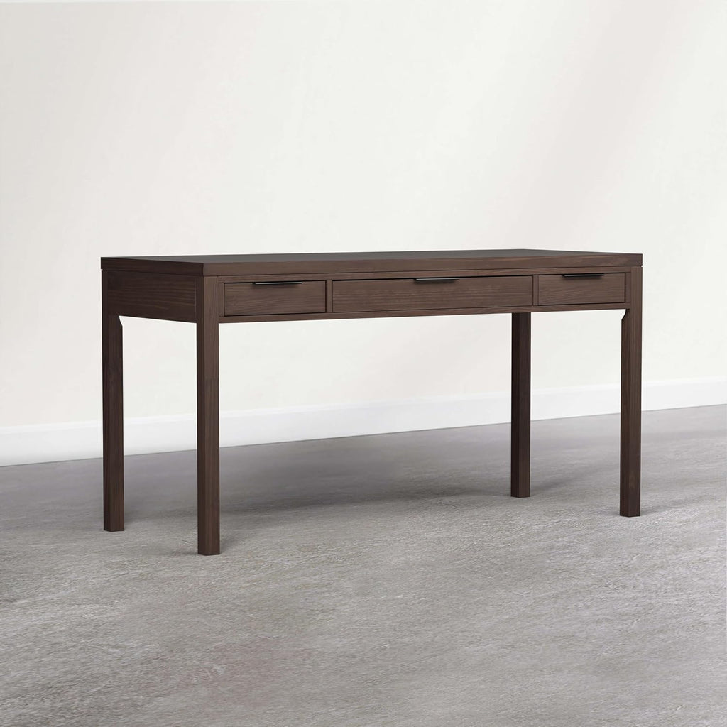 SIMPLIHOME Hollander Desk - 60 Inch Wide Solid Wood Writing Desk in Dark Brown Walnut, Contemporary Home Office Computer Table for Workspace or Study with 2 Drawers and Flip-Down Keyboard Tray