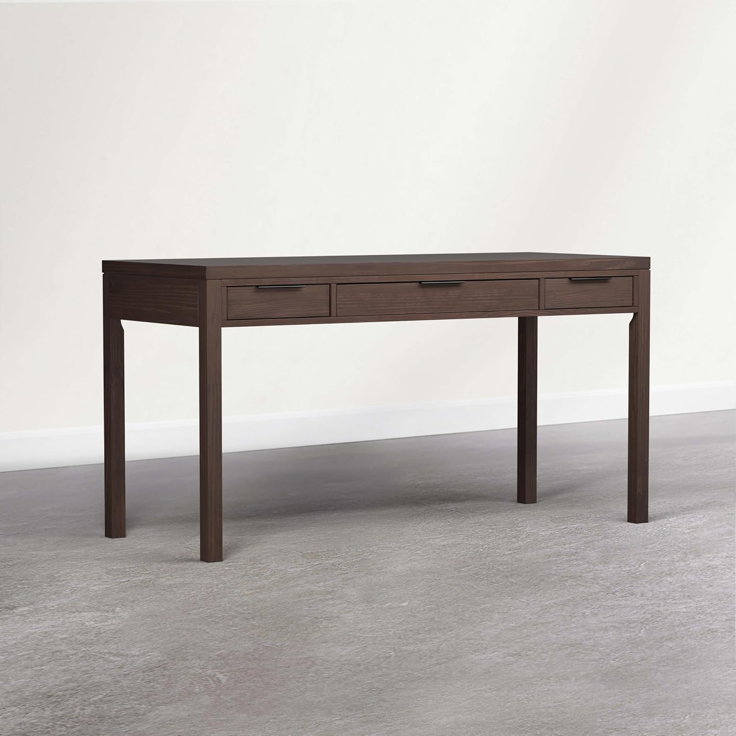SIMPLIHOME Hollander Desk - 60 Inch Wide Solid Wood Writing Desk in Dark Brown Walnut, Contemporary Home Office Computer Table for Workspace or Study with 2 Drawers and Flip-Down Keyboard Tray