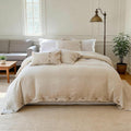 Simple&Opulence 100% Linen Duvet Cover Set 3pcs with Coconut Button Closure Natural French Washed Flax Solid Color Soft Breathable Farmhouse Bedding - Linen, Queen Size
