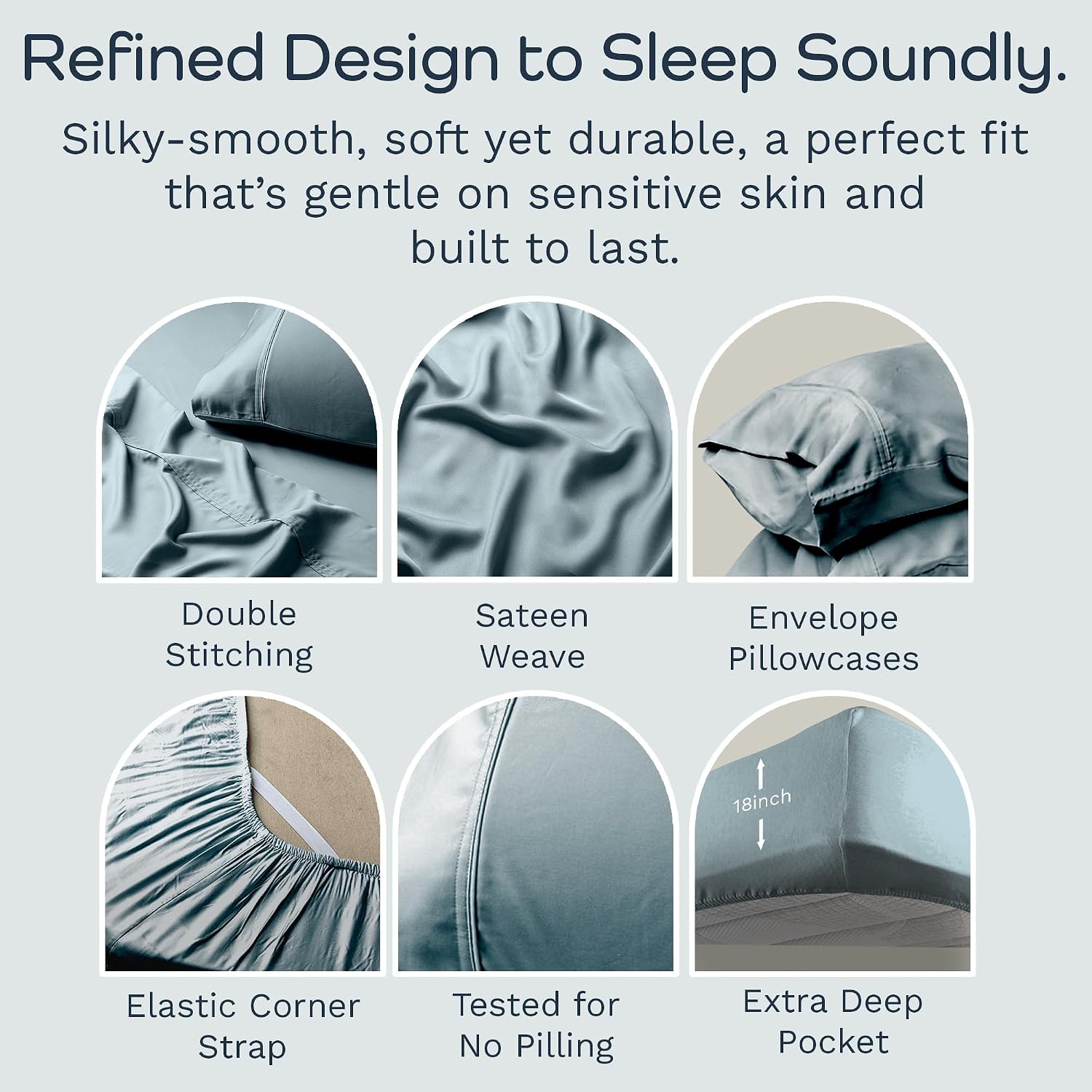 Olive + Crate Tencel Lyocell Eucalyptus Queen Size Sheet Set - Cooling Tencel Sheets for Hot Sleepers with 18 Inch Deep Pocket Fit - Basalt Blue 4-Piece Set