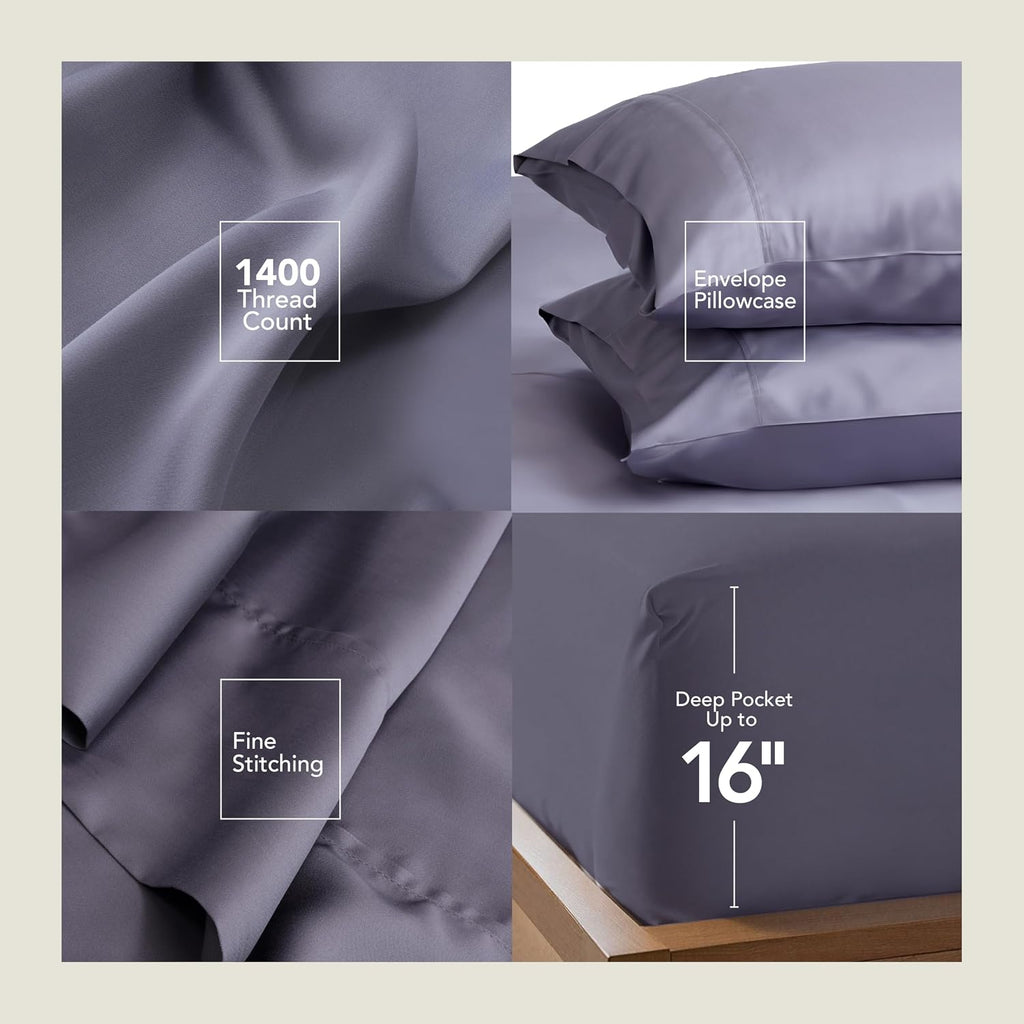 EPITEX Bamboo Viscose King Sheet Set, 4 Piece Ultra-Soft Bamboo Sheets, 1400 Thread Count Luxurious Bedding, Breathable and Cooling Bed Sheets for Hot Sleeper, Deep Pocket up to 16'', Charcoal